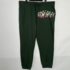 Peanuts Christmas Joggers Sweatpants Adult Size XL Green 40x29 Fleece Holidays